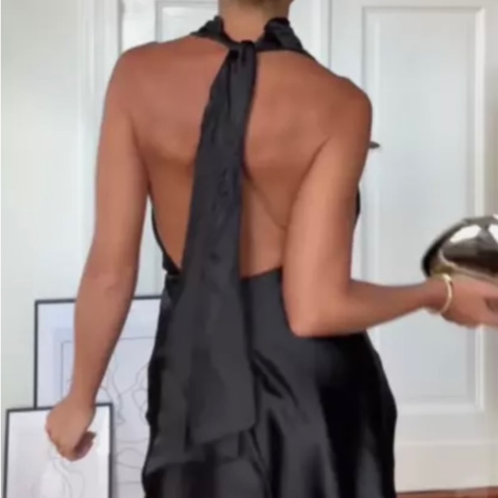 Zara Black Satin Halter Mini Dress - Picture 4 of 16